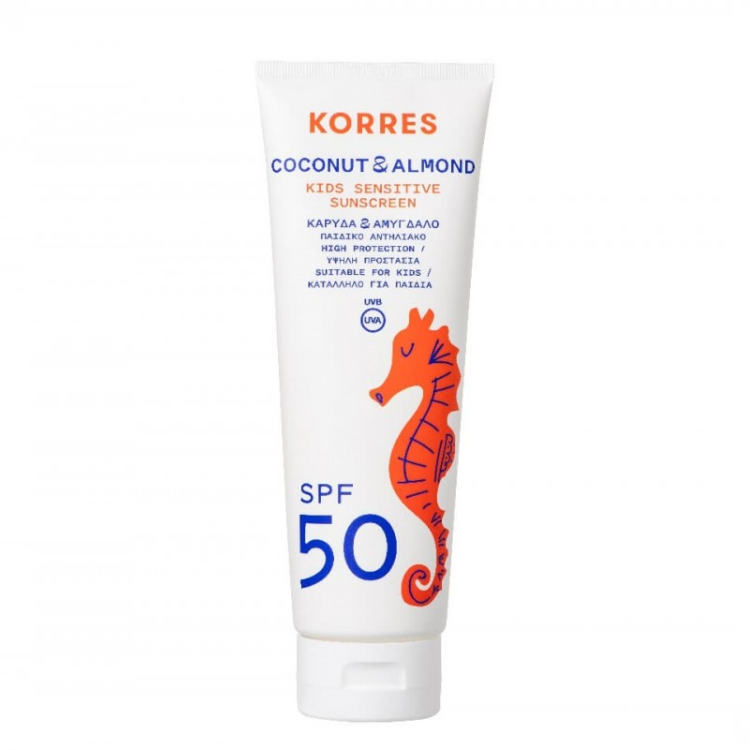 Korres Coconut & Almond Kids Sensitive Sunscreen SPF50 - The Power Chic
